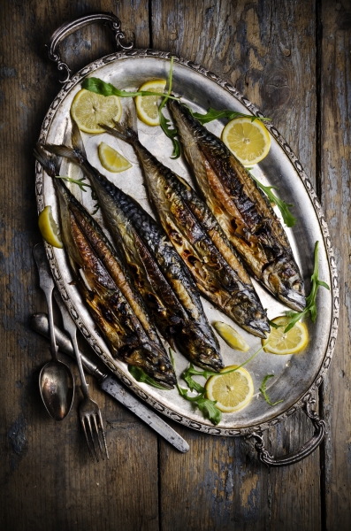 mackerels on silver plate